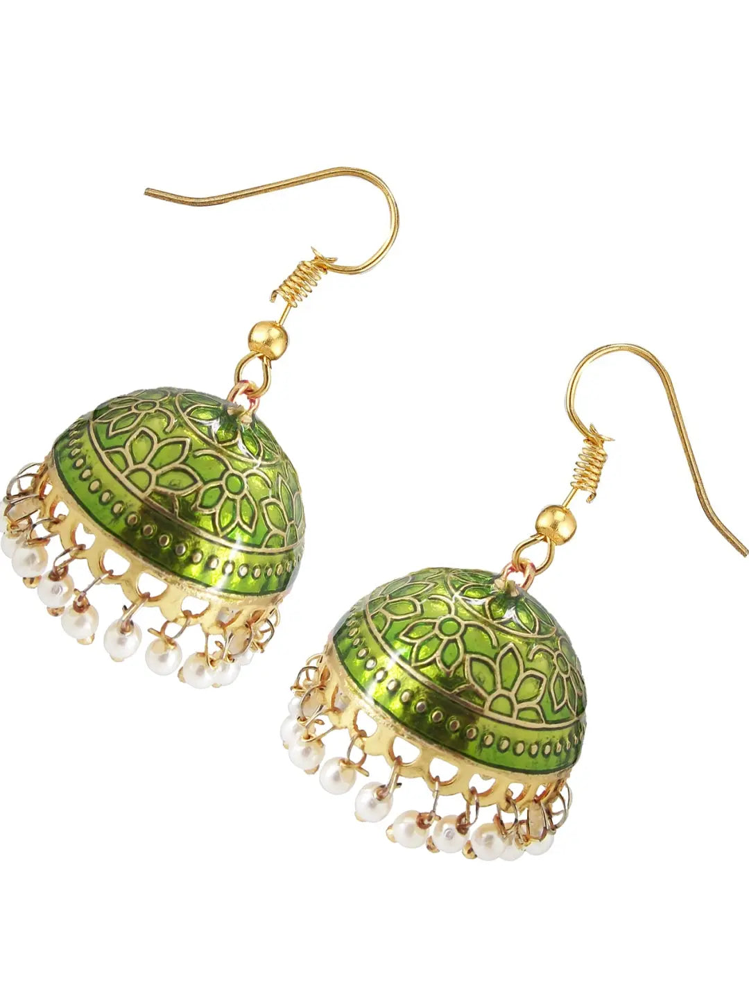 Mehndi Green Meenakari Jhumka Earrings